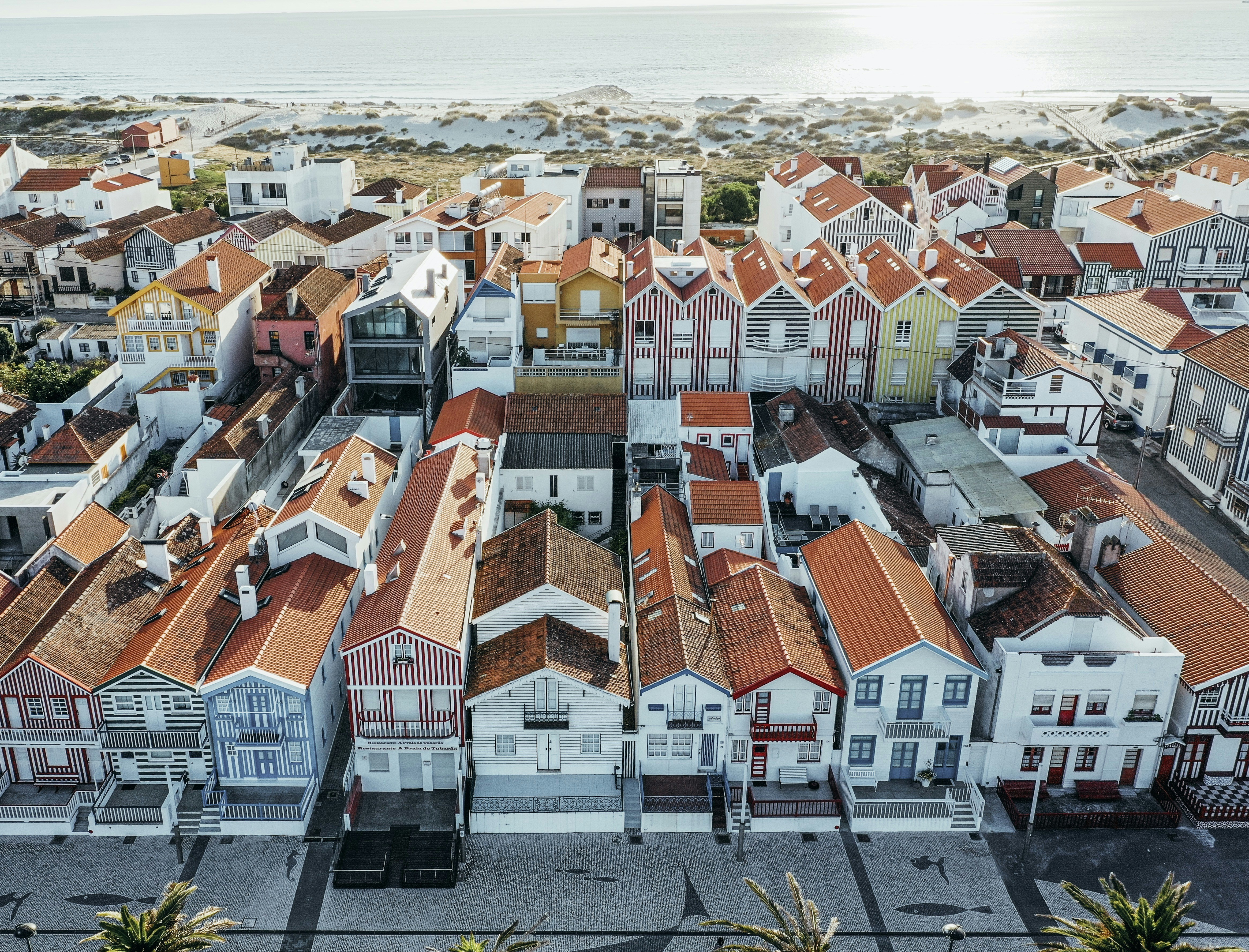 Aerial View of Seaside Colorful Houses