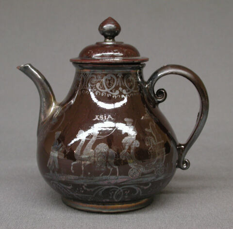 Antique Brown Teapot with Silver Decoration