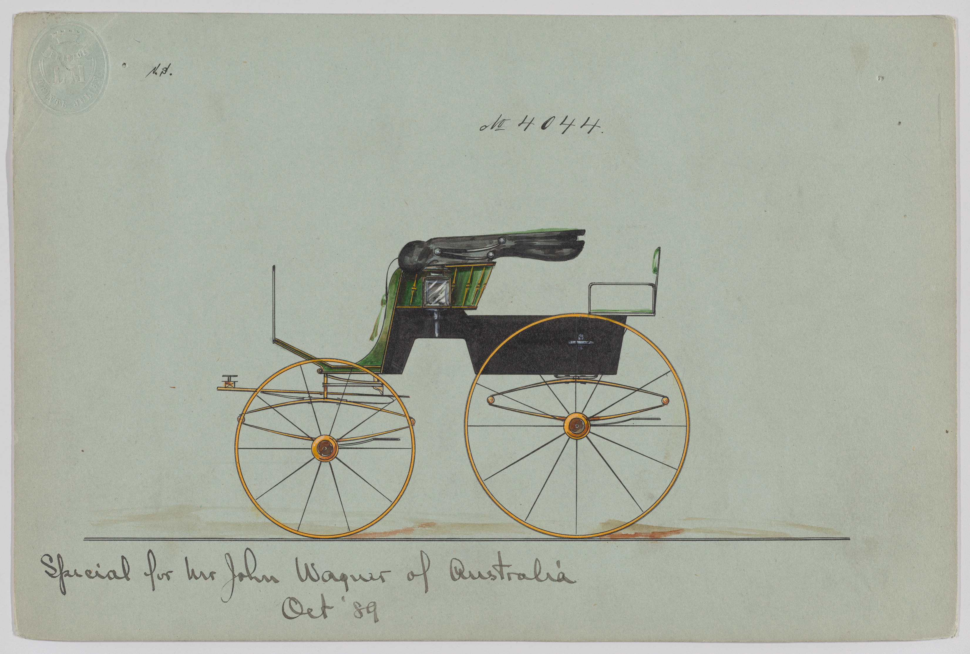 1889 Custom Horse Carriage Design Drawing