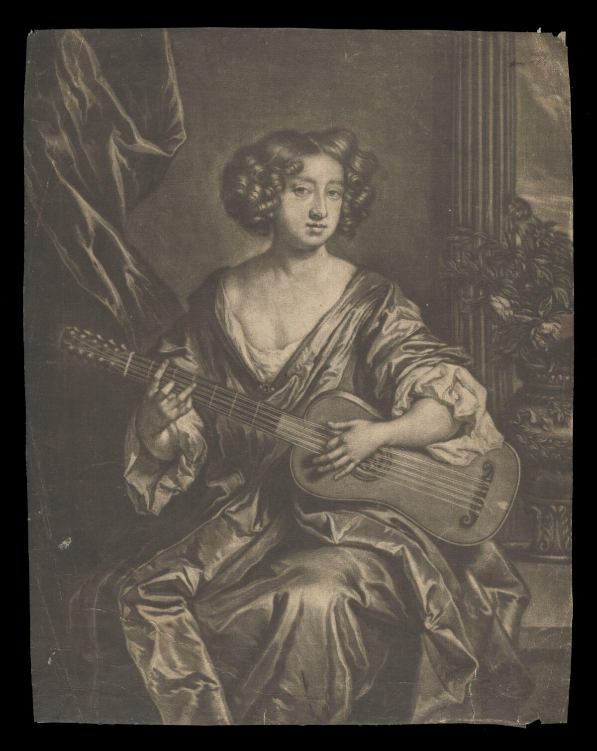 Portrait of Seated Woman Playing Guitar