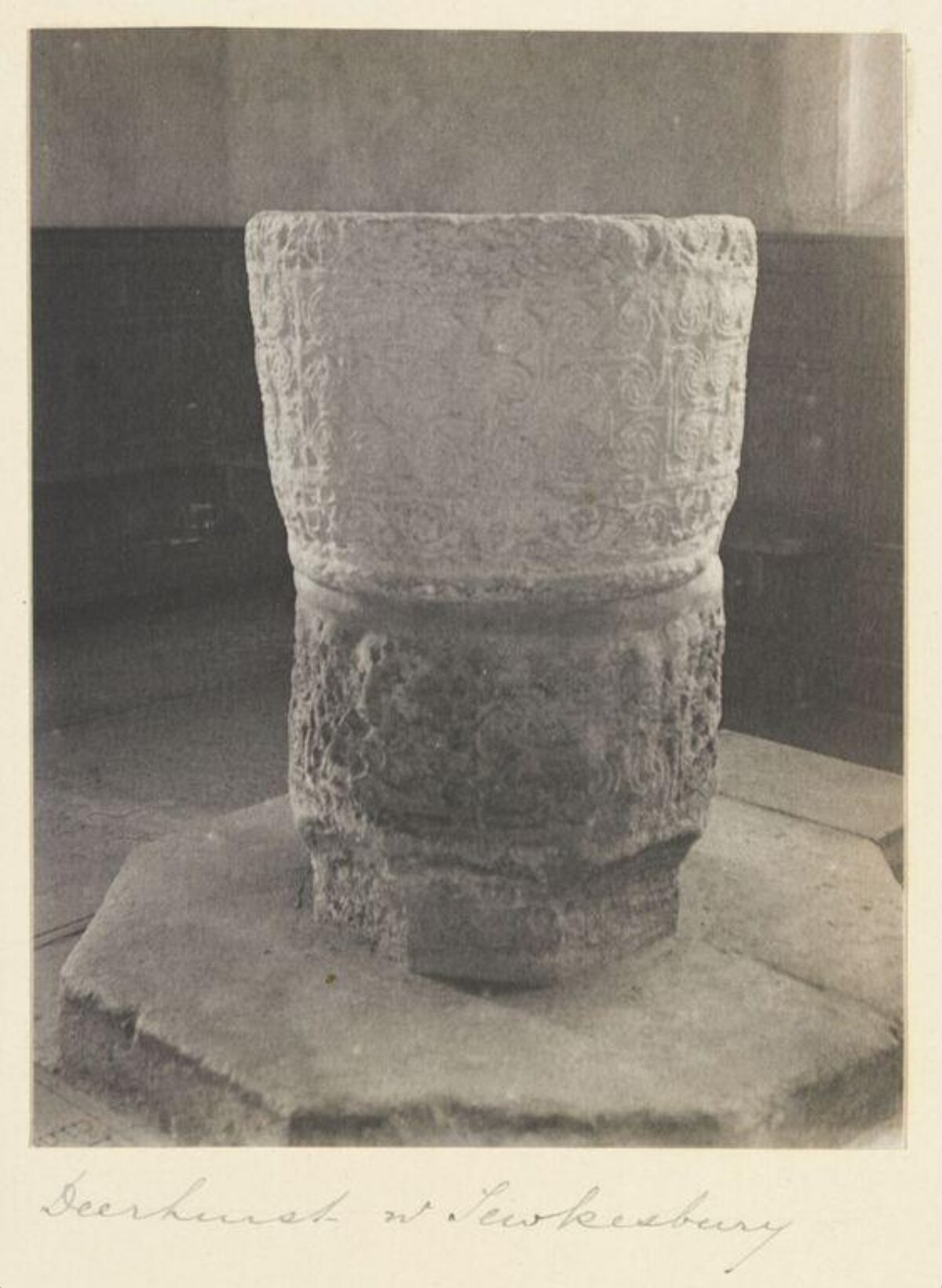 Ancient Carved Stone Font at Deerhurst