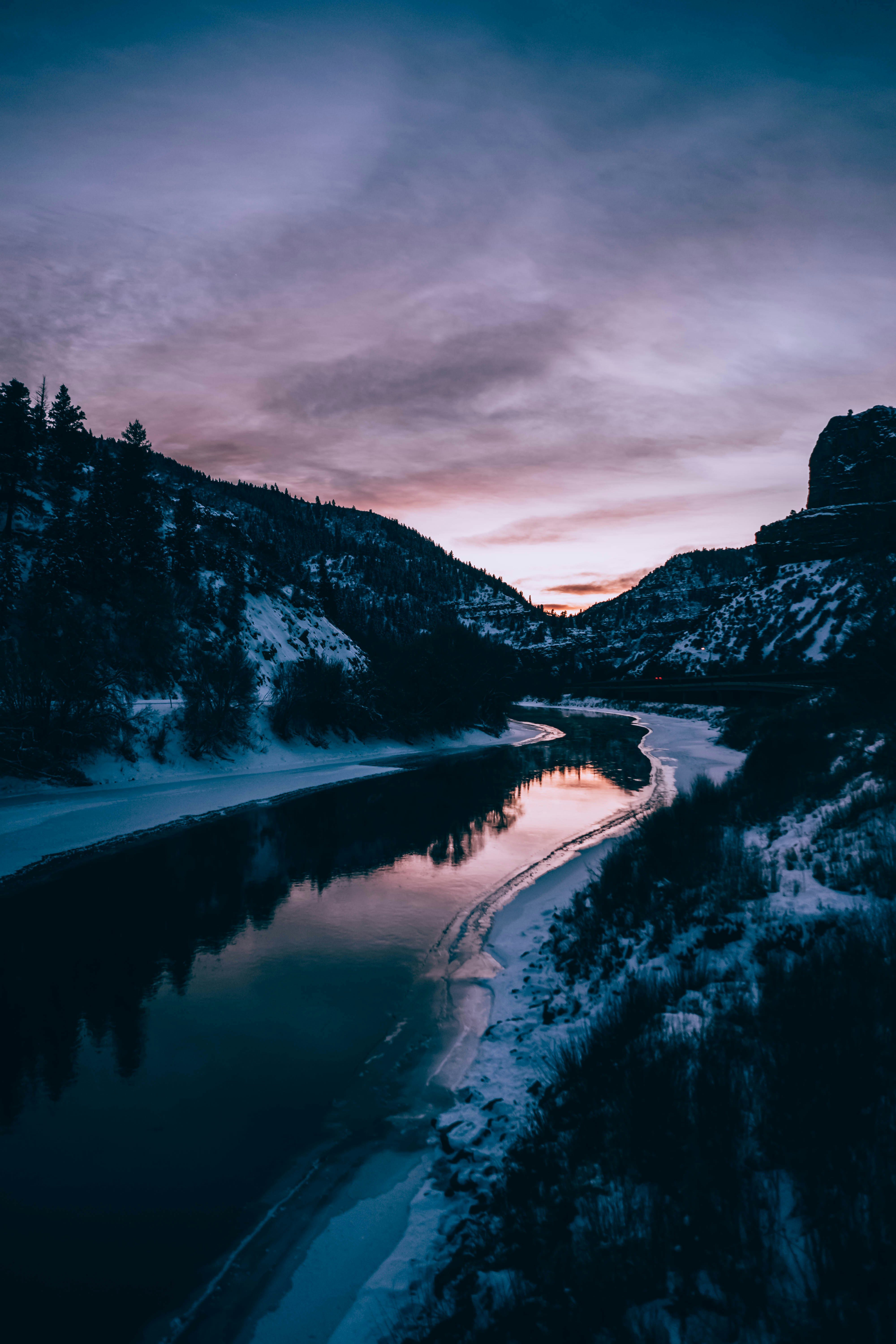 Winter River Valley at Dusk