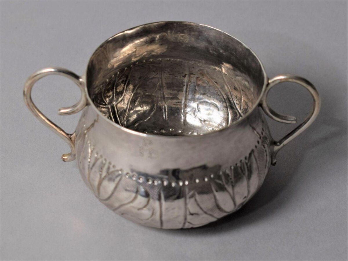 Engraved Silver Two-Handled Cup
