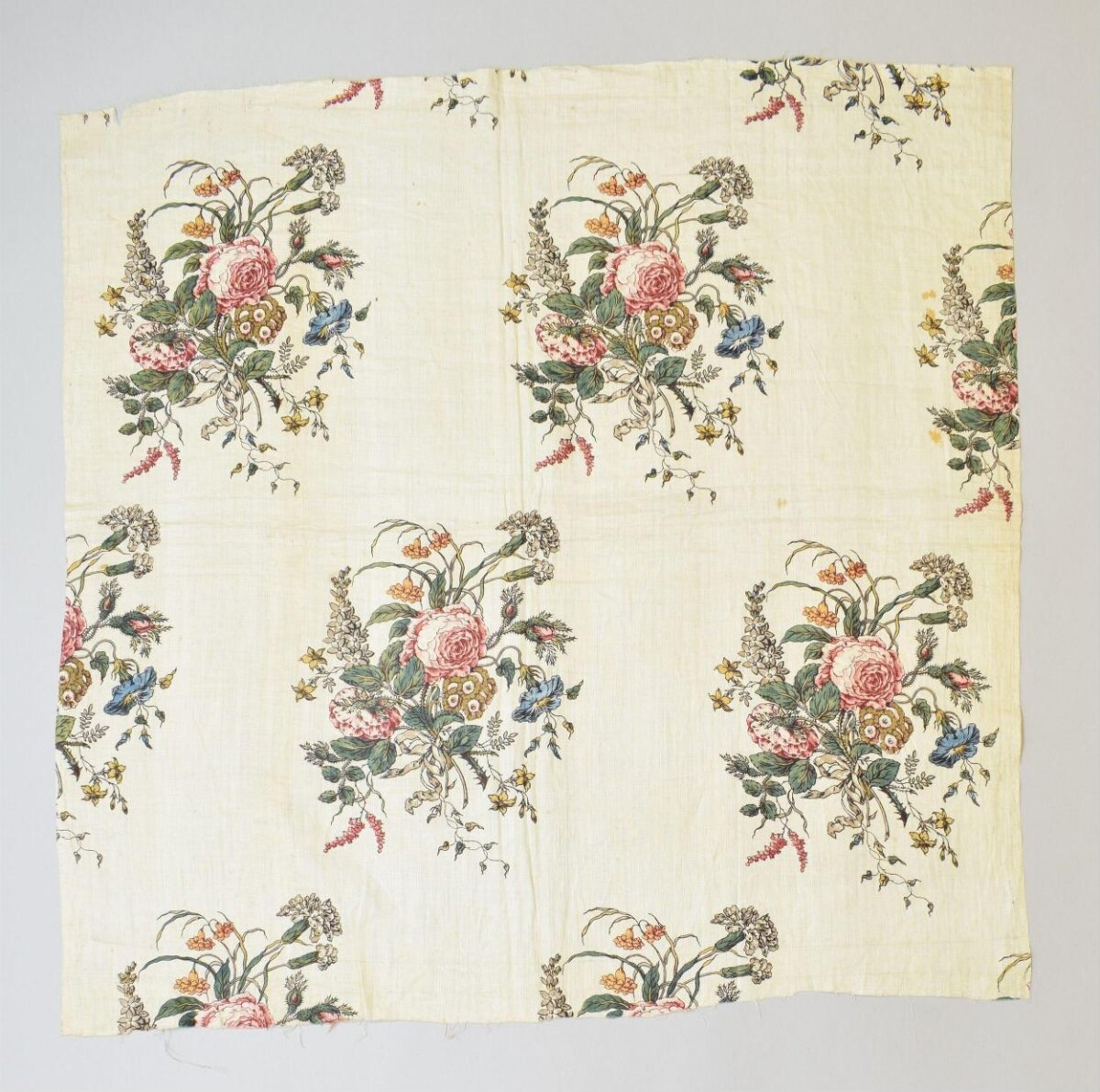 Vintage Floral Printed Textile Fragment