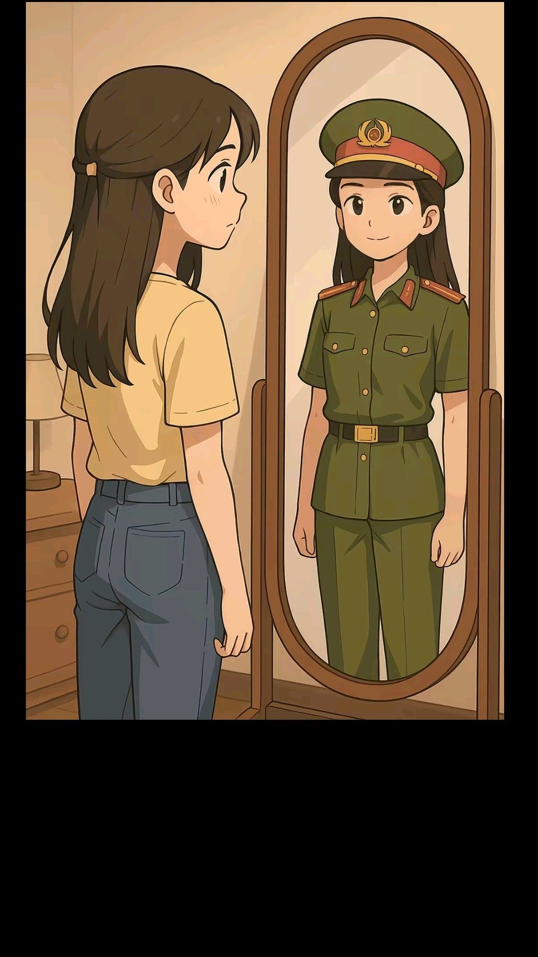 Girl Sees Military Self in Mirror