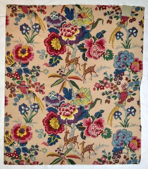 Vintage Floral Deer Print Fabric