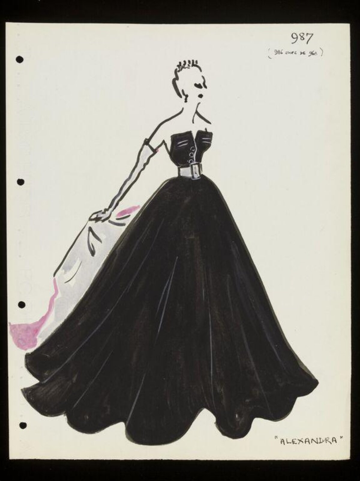 Vintage Black Gown Fashion Sketch