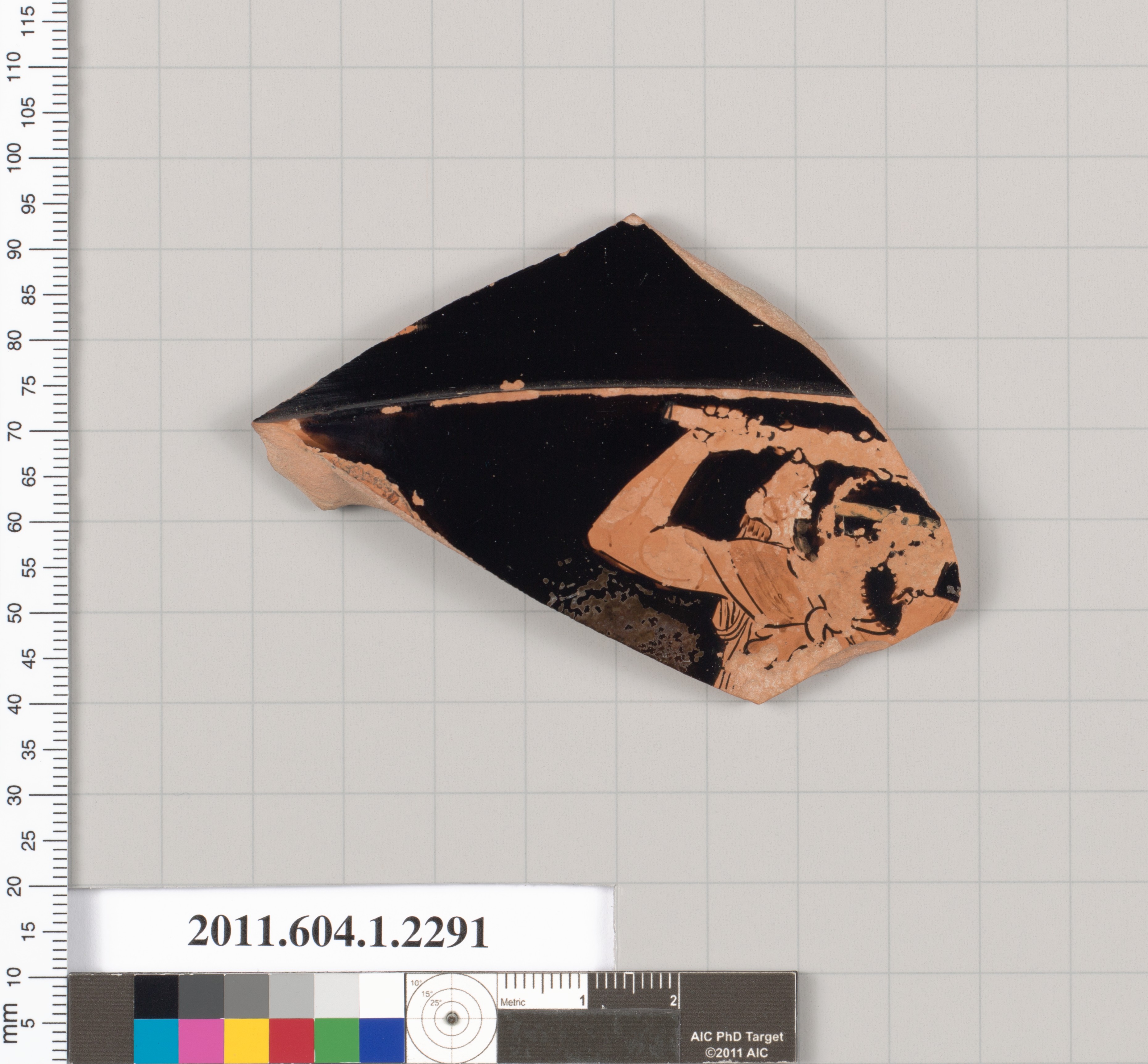 Ancient Pottery Fragment with Painted Figure