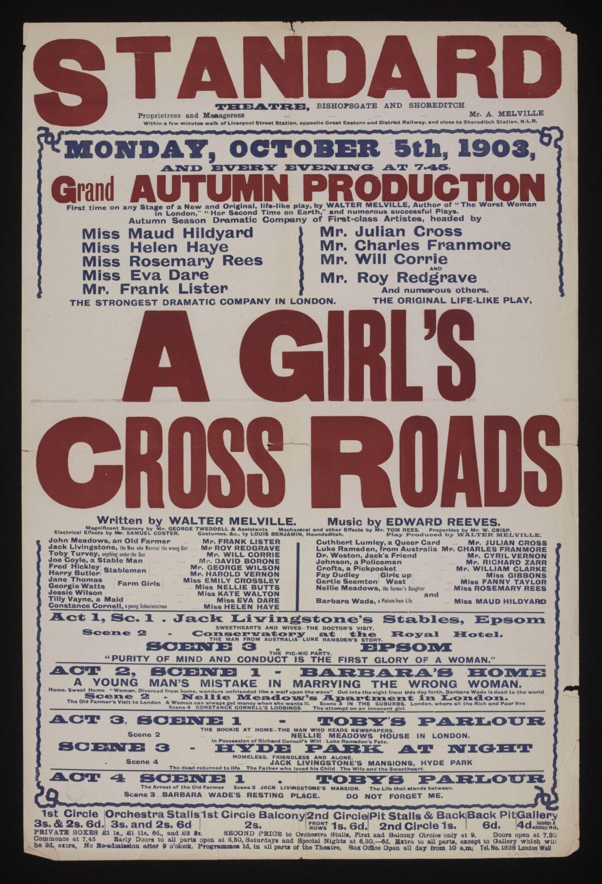 1903 A Girl's Cross Roads Theatre Poster