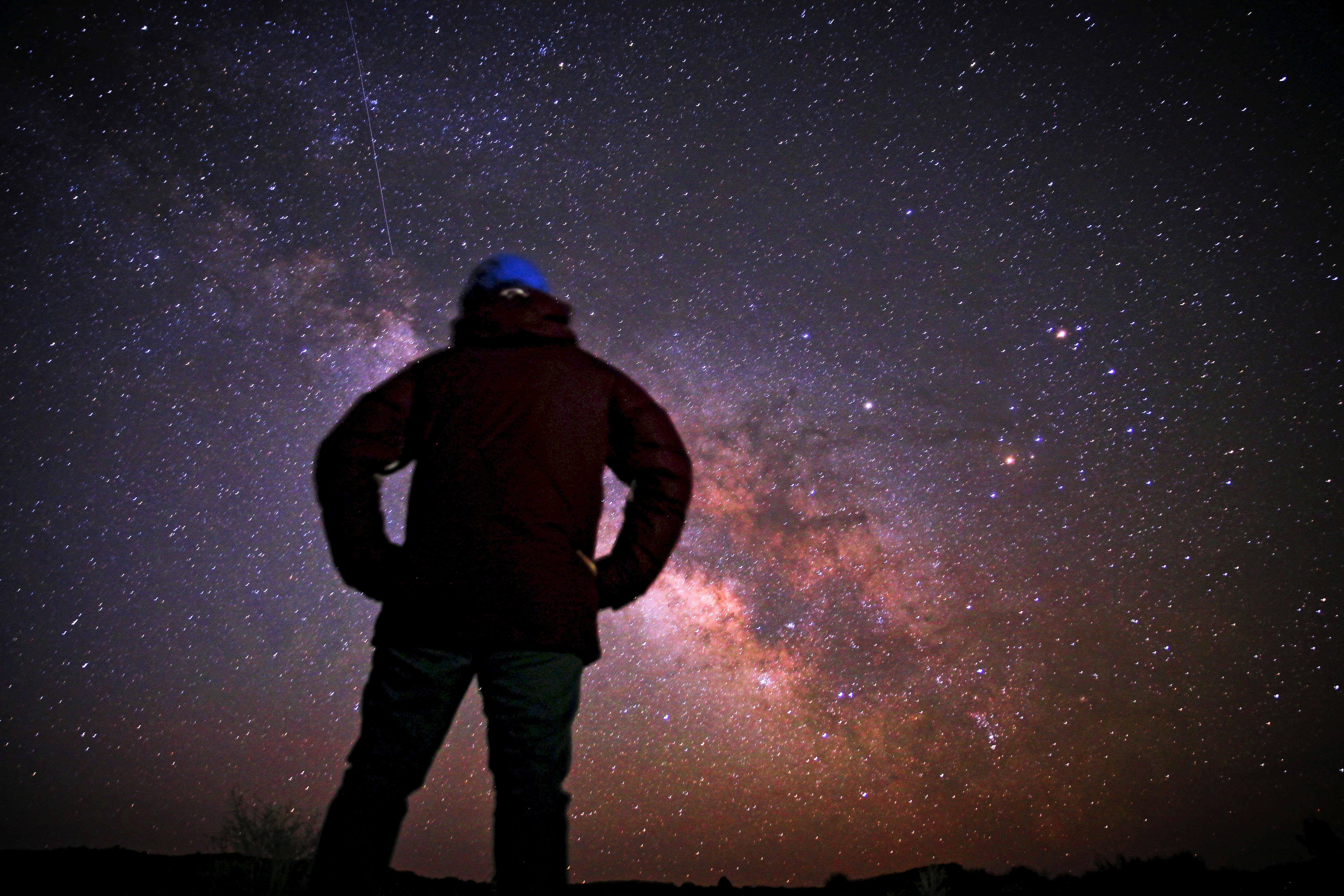 Stargazer Watching Galactic Starry Sky