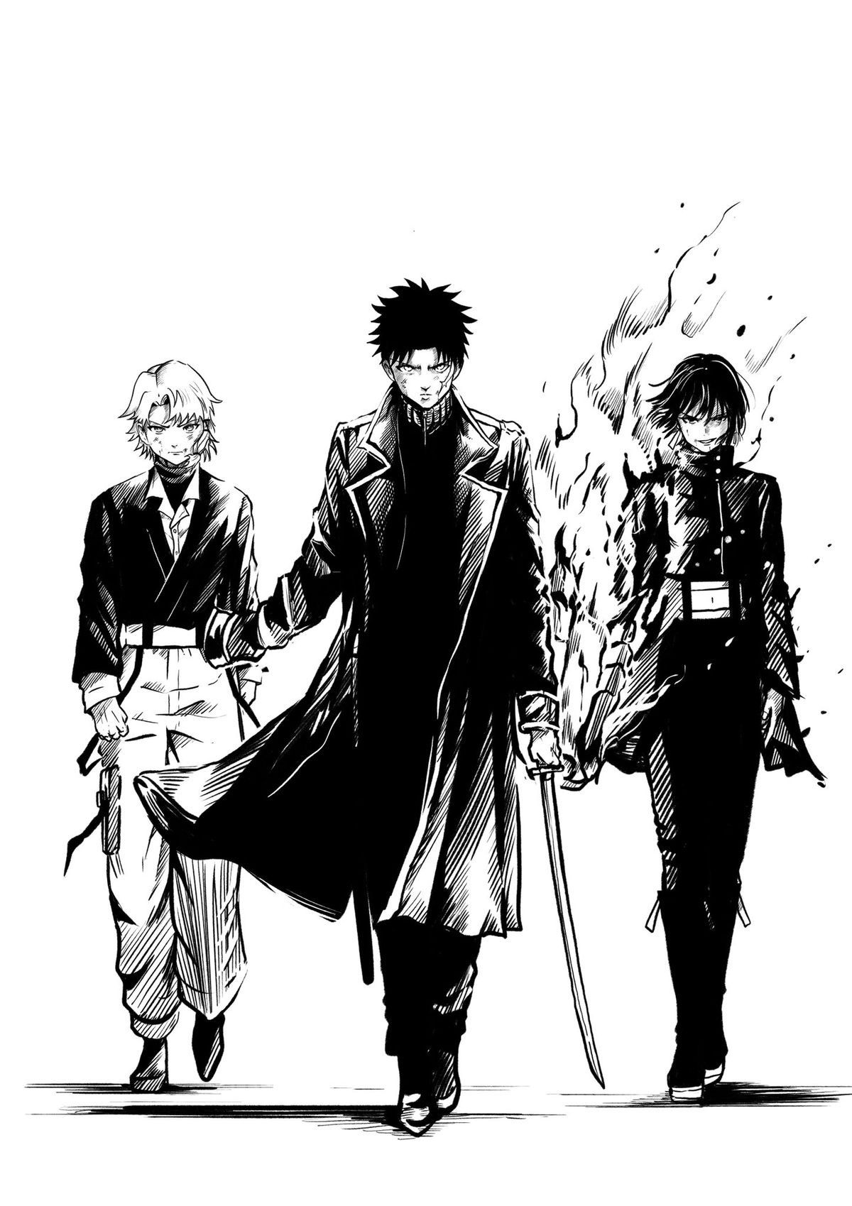 Three Anime Characters Walking Forward