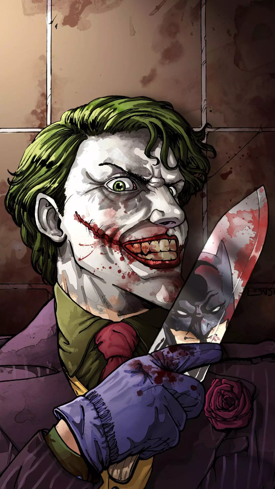 Joker with Bloody Knife Featuring Batman