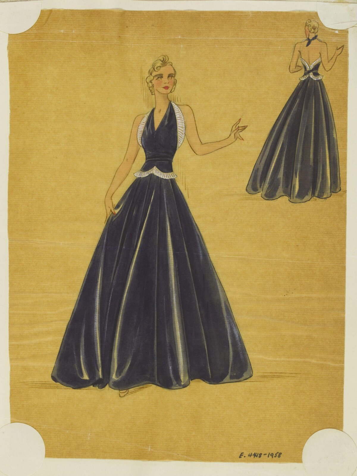 Vintage Halter Evening Gown Fashion Sketch