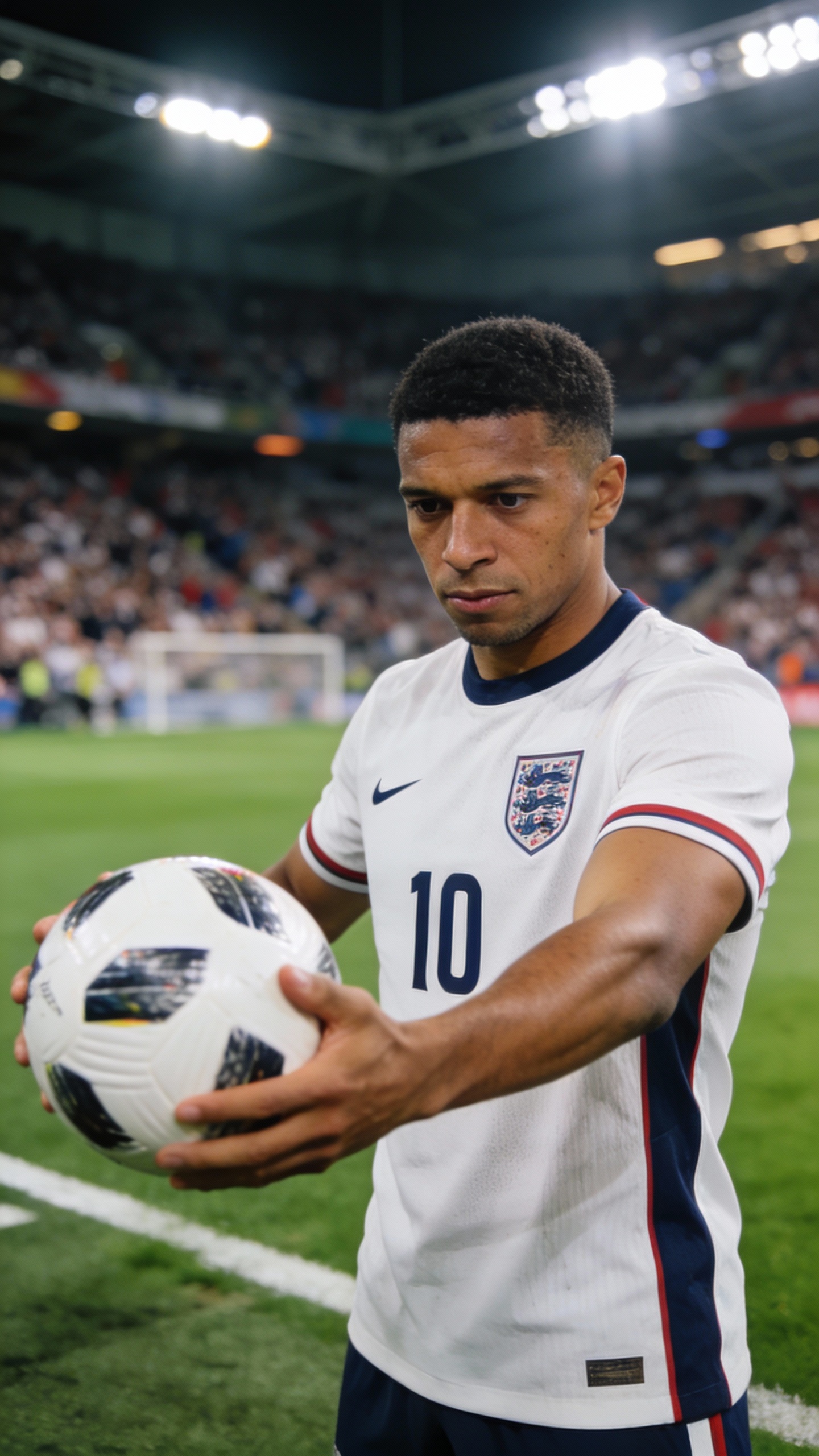 England Soccer Player Holding Match Ball