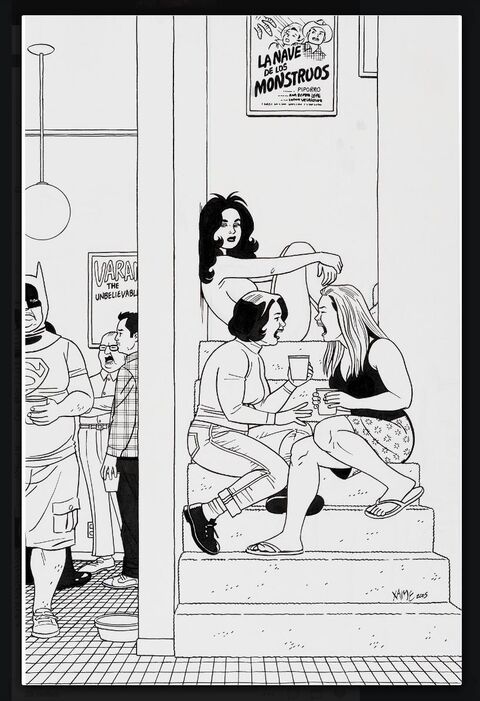 Black and White Comic Social Scene