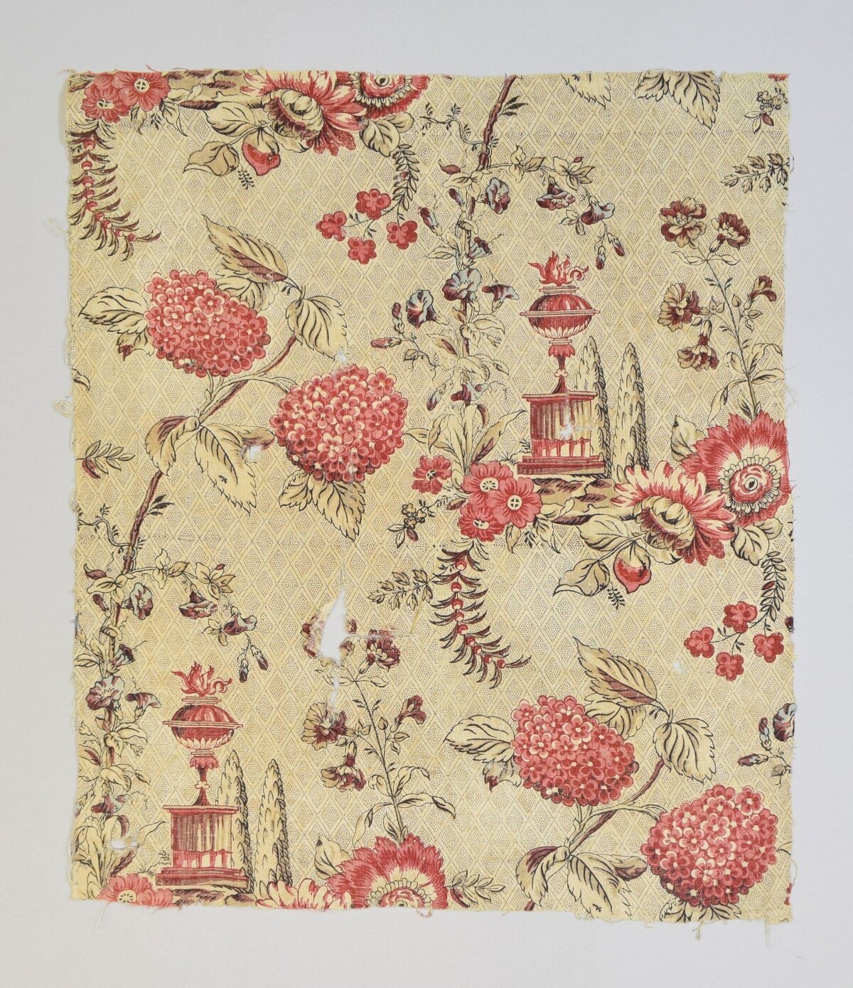 Antique Floral Printed Fabric Fragment