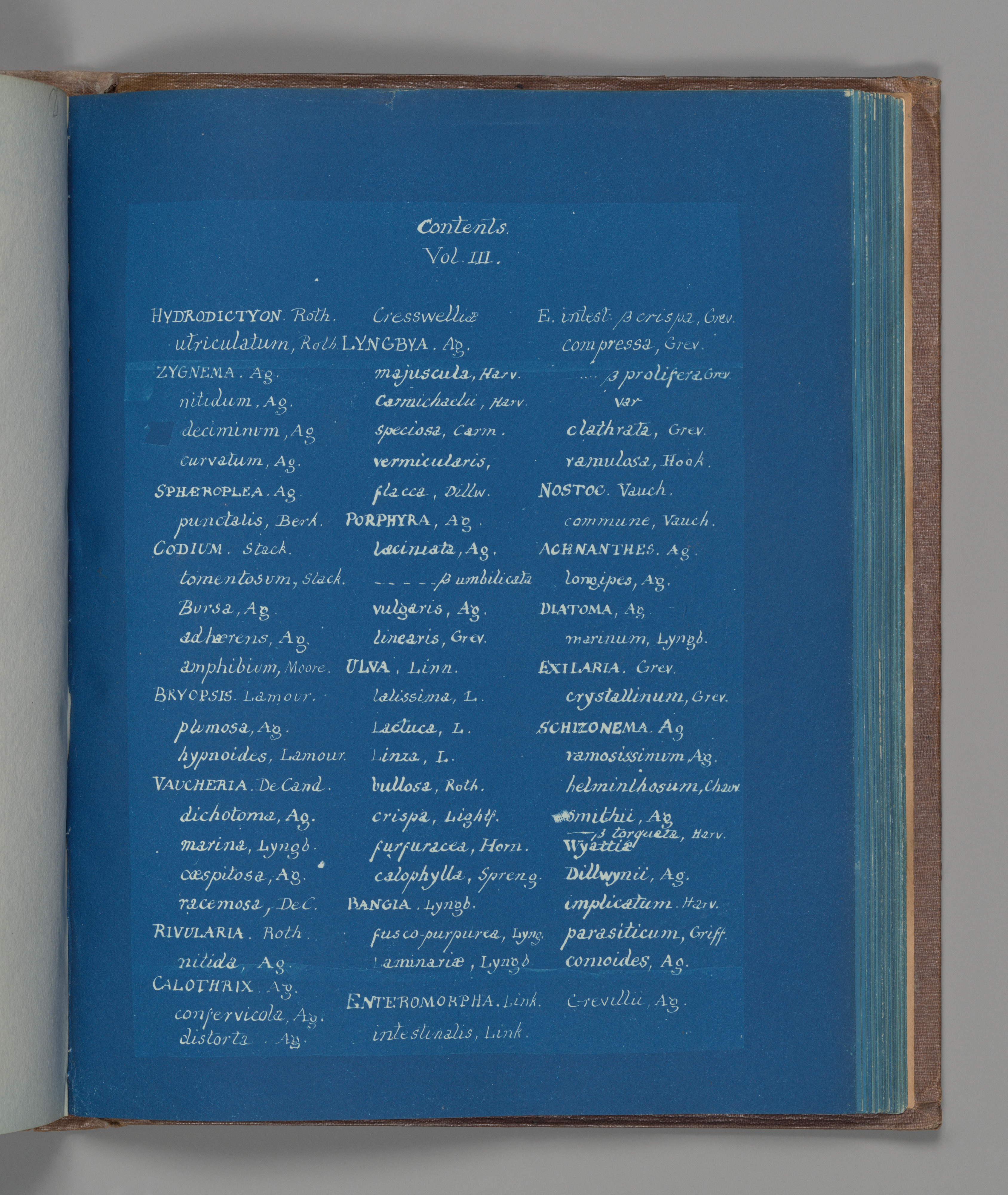 Cyanotype Volume III Contents Page