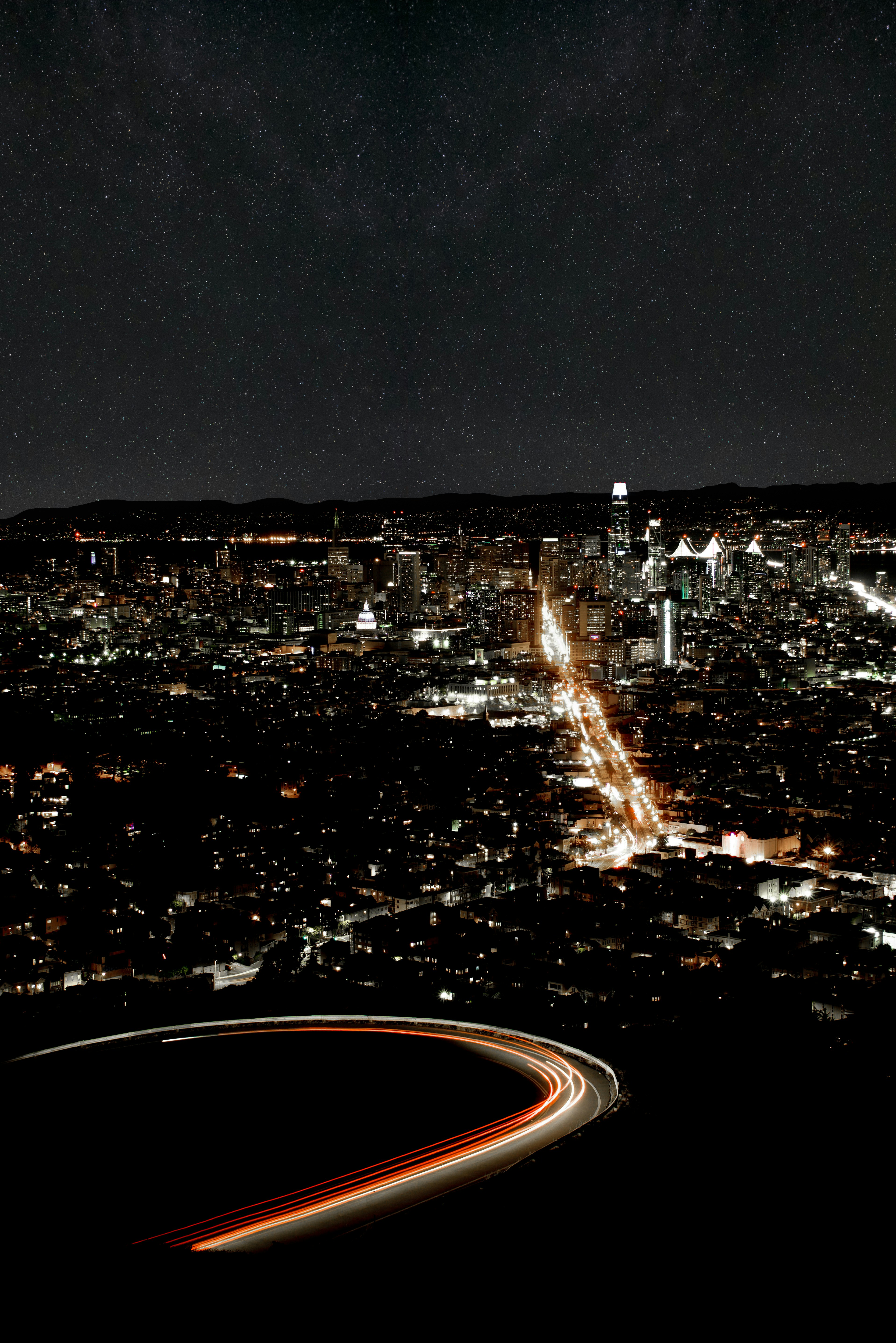 City Night View Under Starry Sky