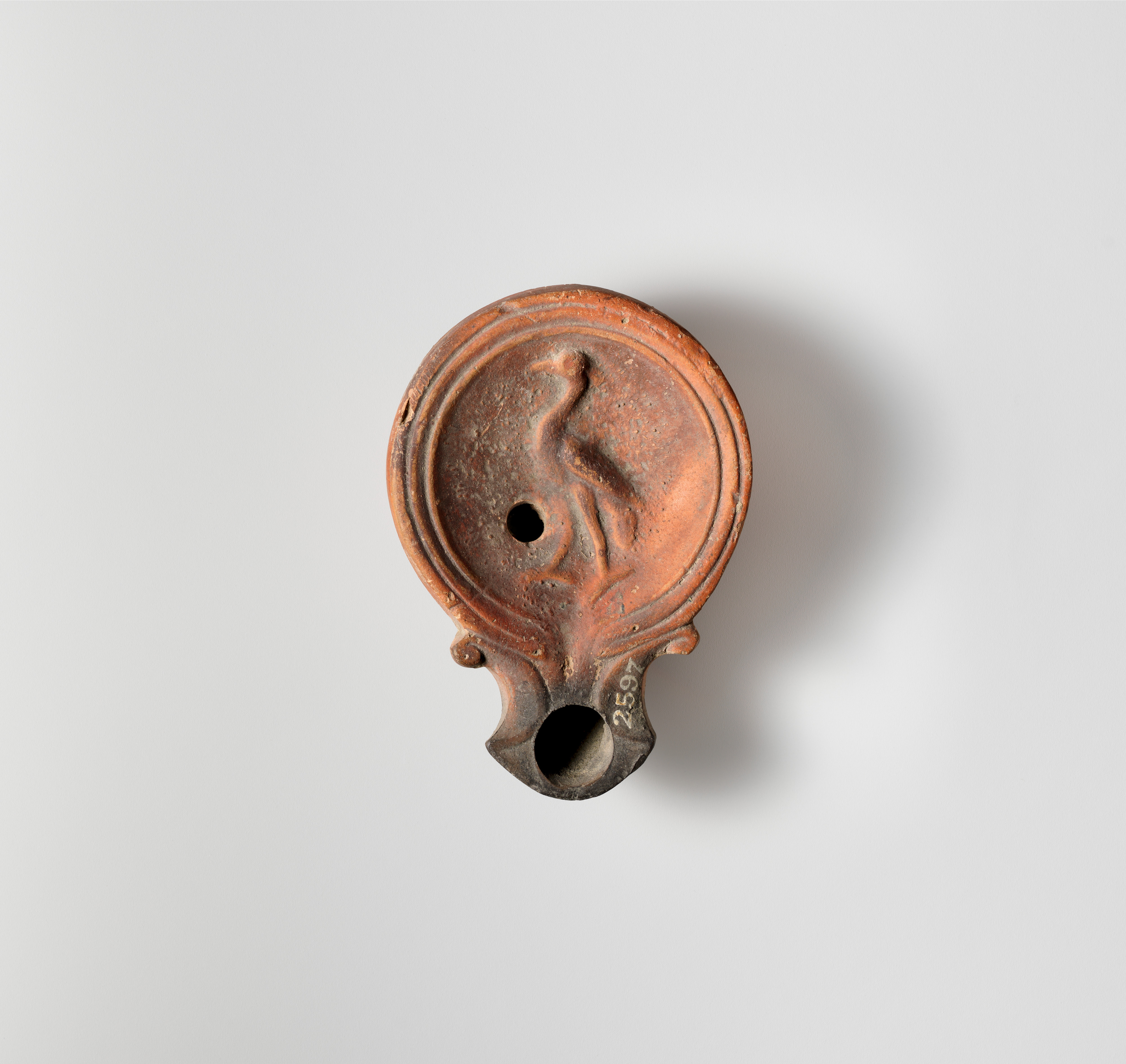 Ancient Crane Patterned Terracotta Oil Lamp