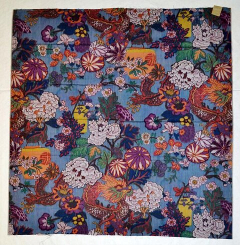 Blue Dragon Floral Pattern Fabric