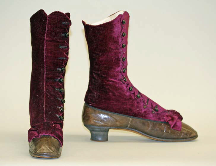 Pair of Vintage Burgundy Velvet Boots