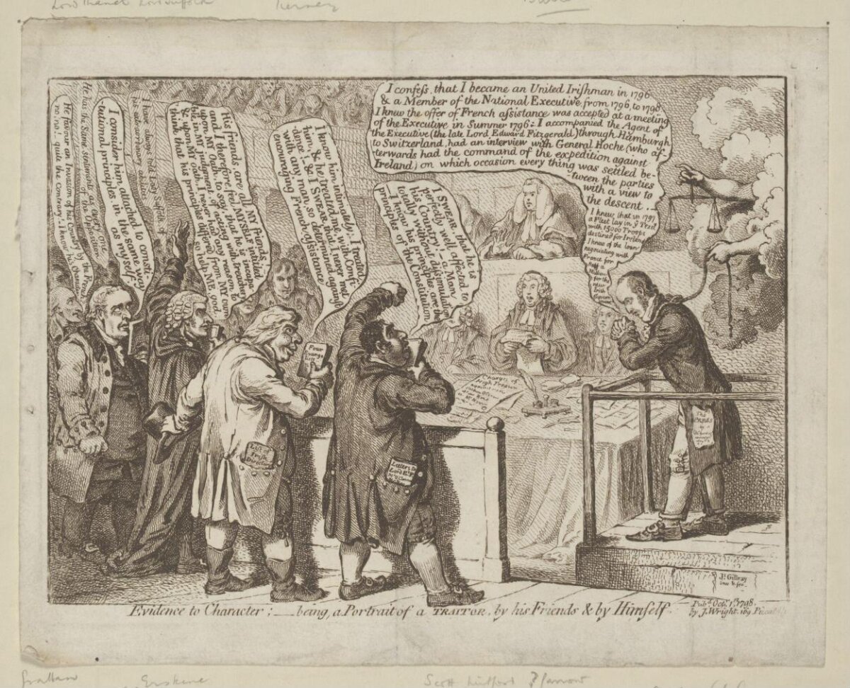 1798 Political Cartoon of a Treason Trial
