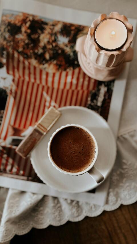 Cozy Coffee and Candle Flat Lay