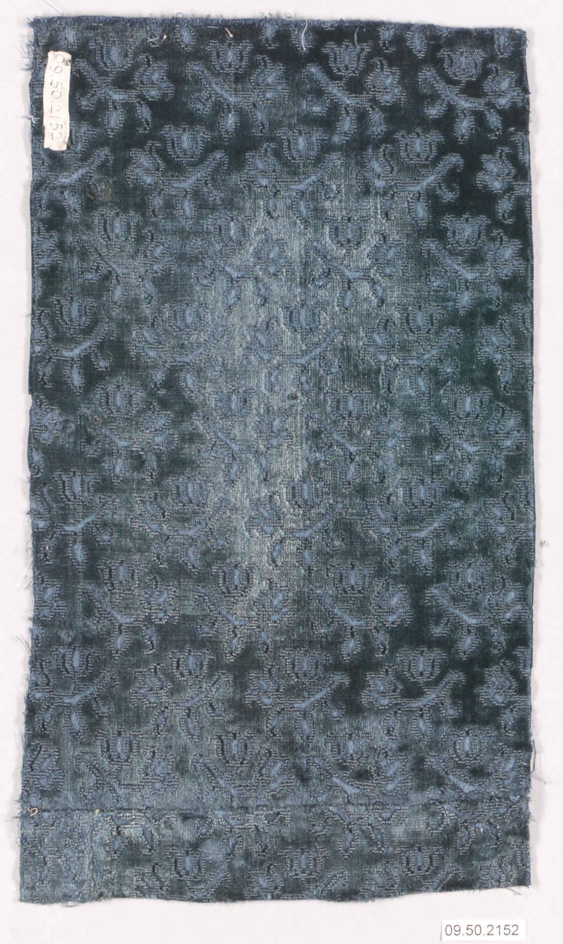 Blue Patterned Velvet Textile Fragment