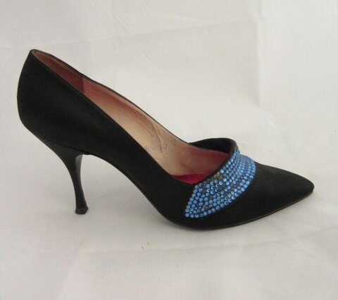 Black High Heel Pump with Blue Rhinestones