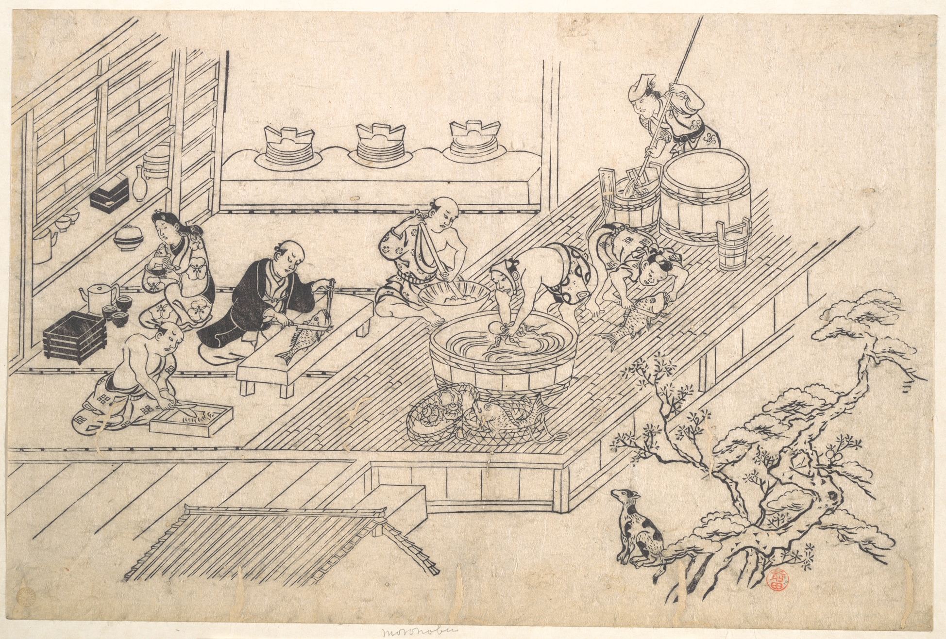 Japanese Fish Preparation Ink Drawing