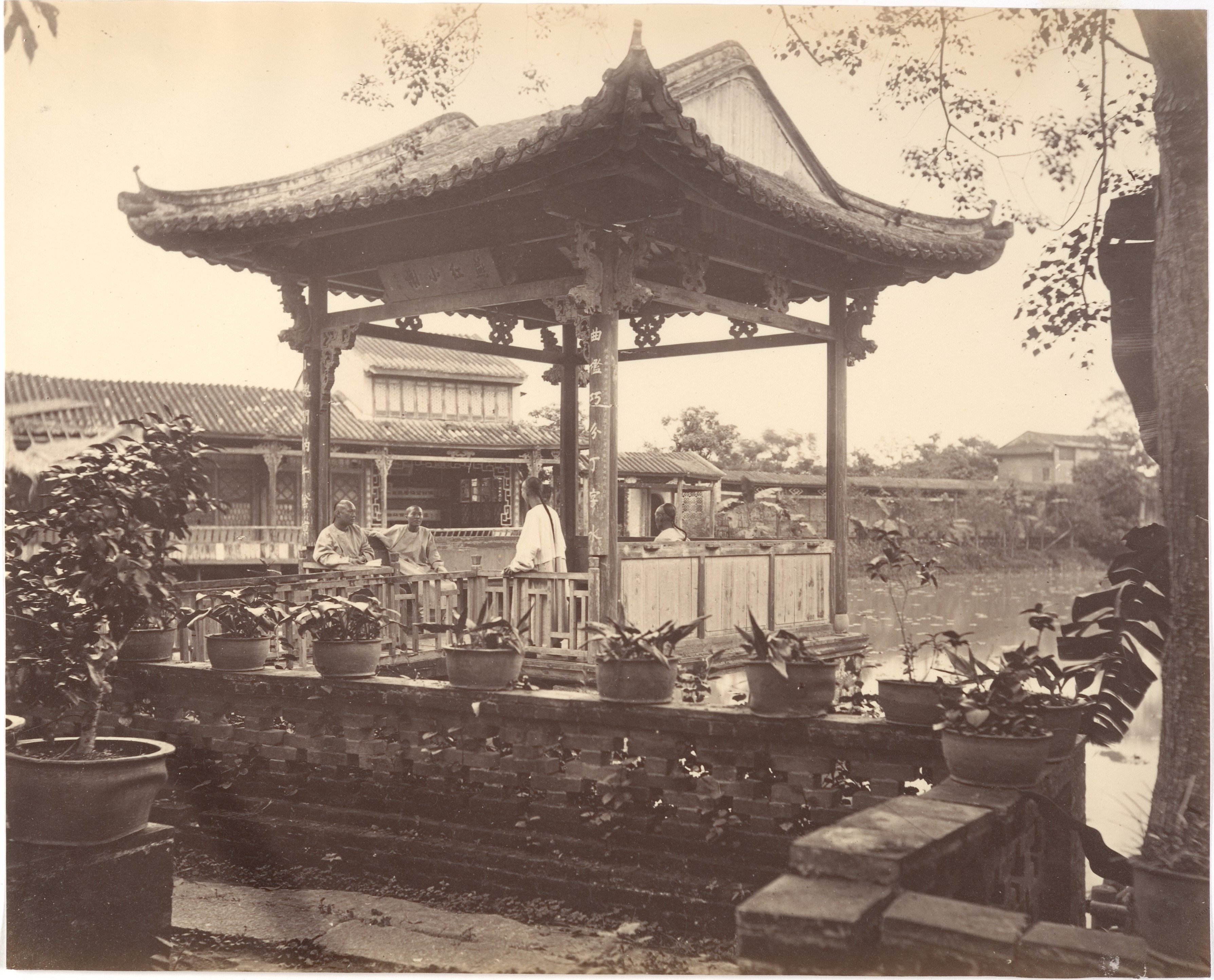 Old Chinese Garden Water Pavilion Gathering