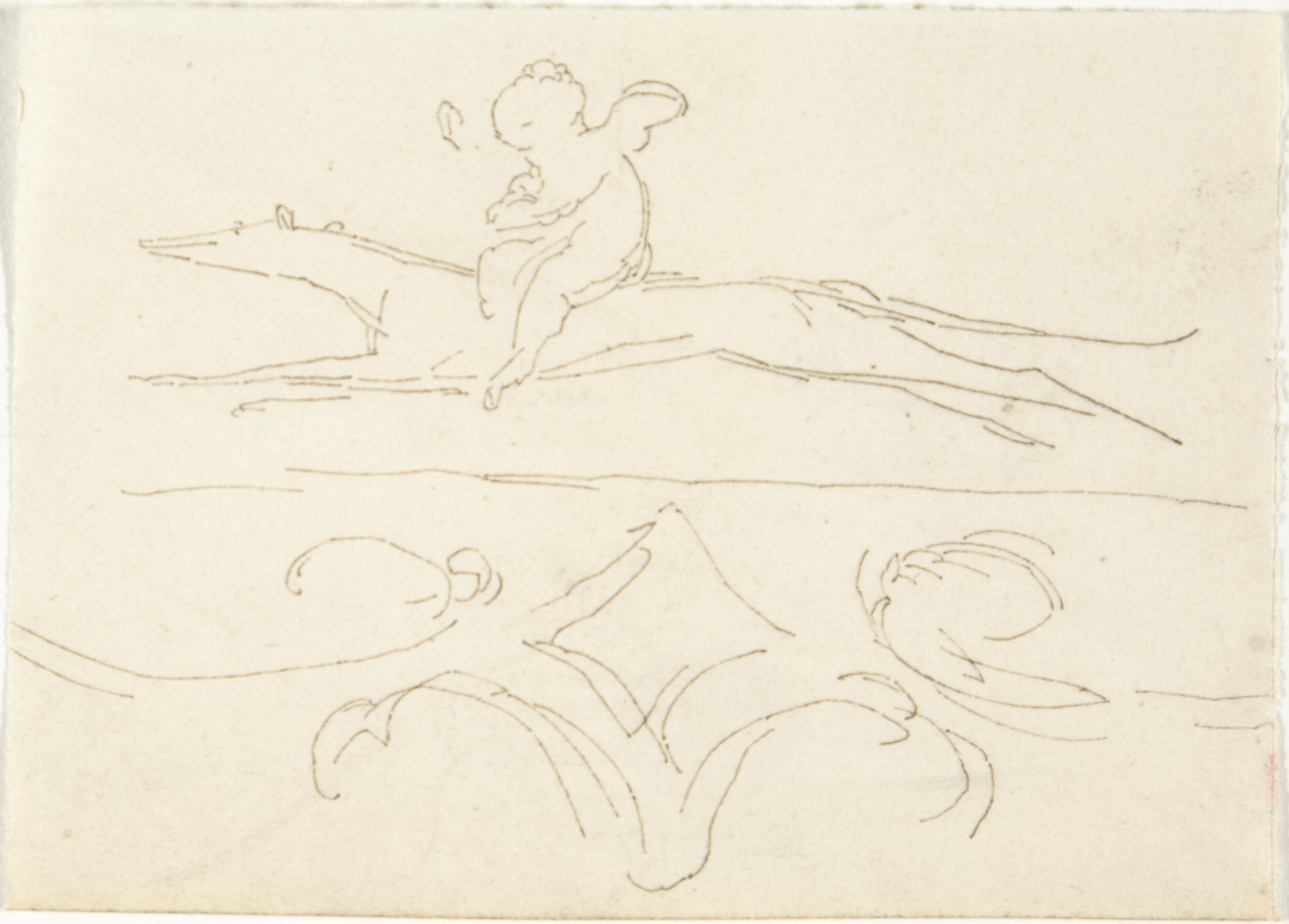 Pencil Sketch of Putto Riding Horse