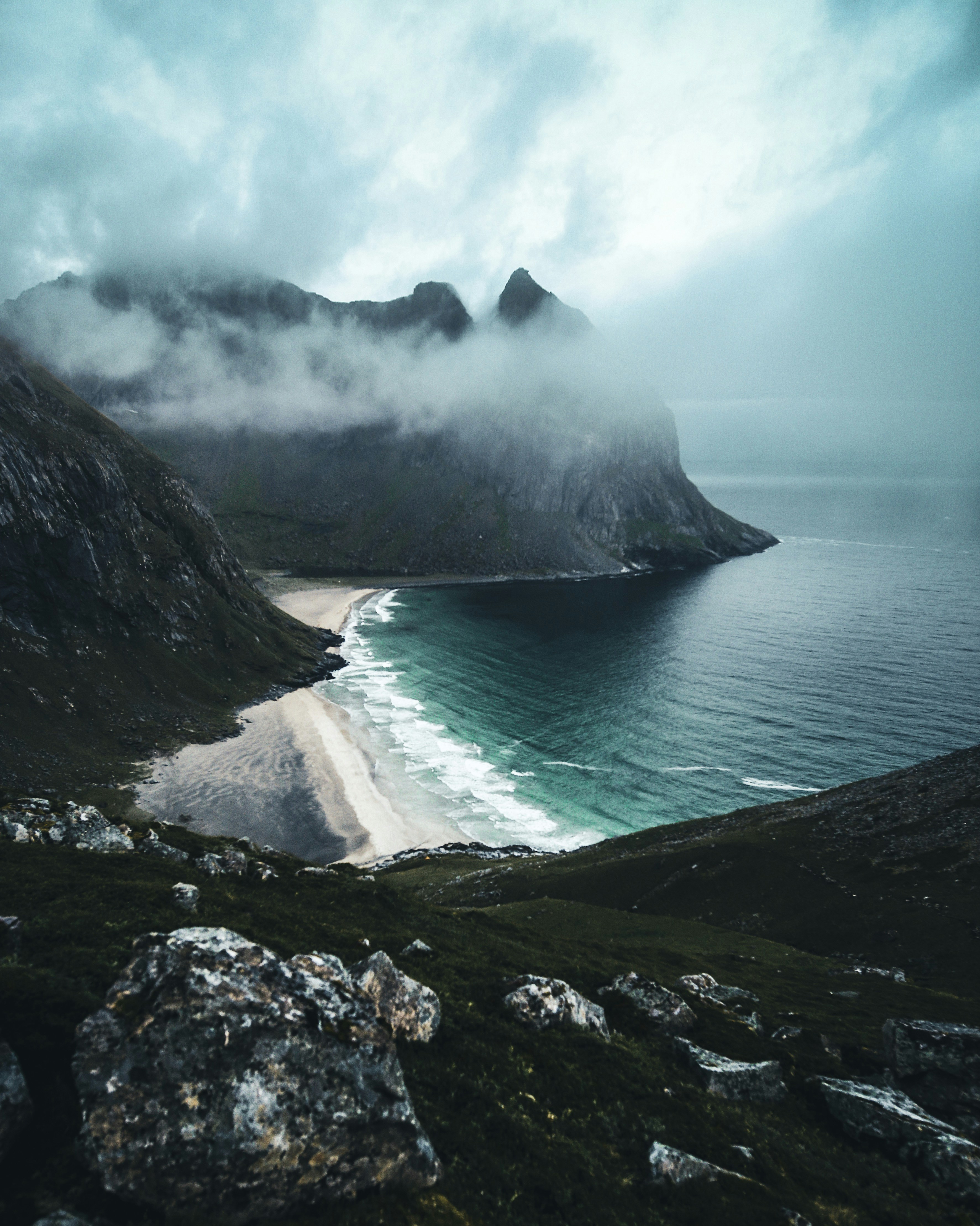 Misty Coastal Mountain Beach