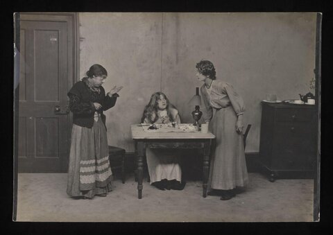 Vintage Theatrical Scene with Three Women