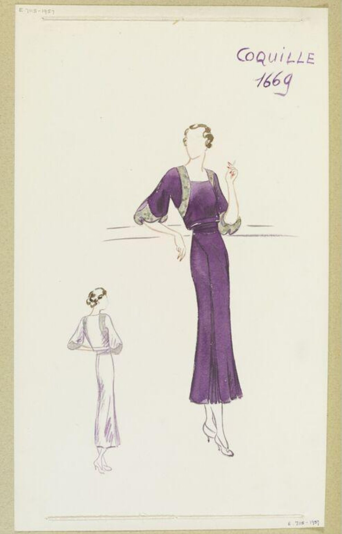 Vintage Purple Dress Fashion Sketch