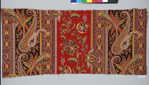 Red Paisley Patterned Textile Fragment