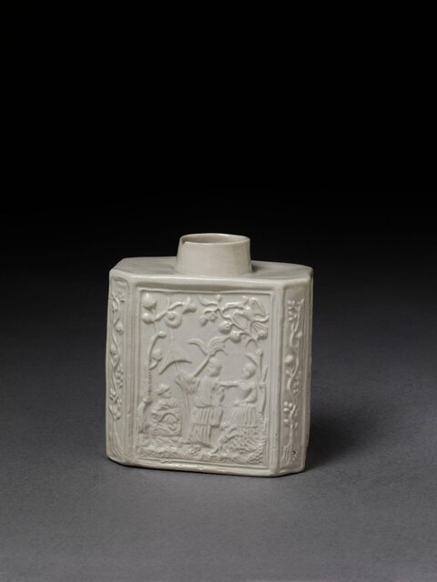 White Carved Porcelain Square Tea Caddy