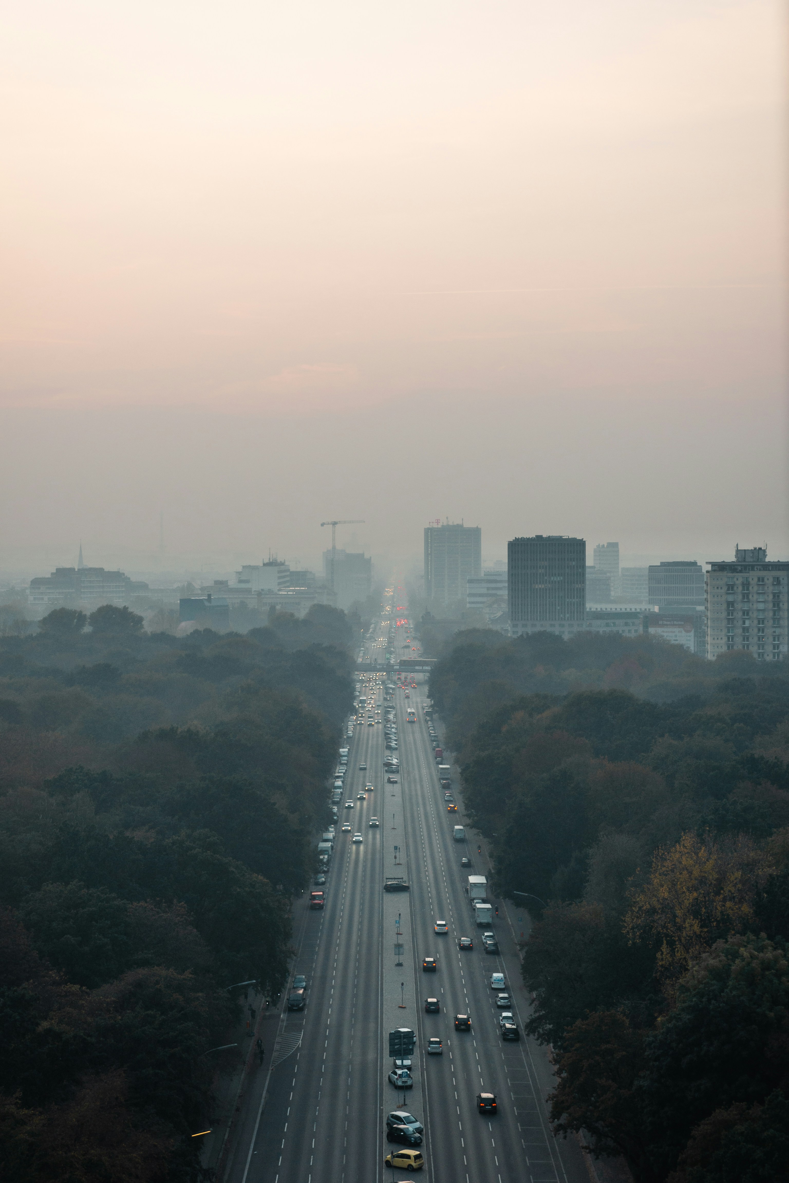 Hazy City Highway Aerial View