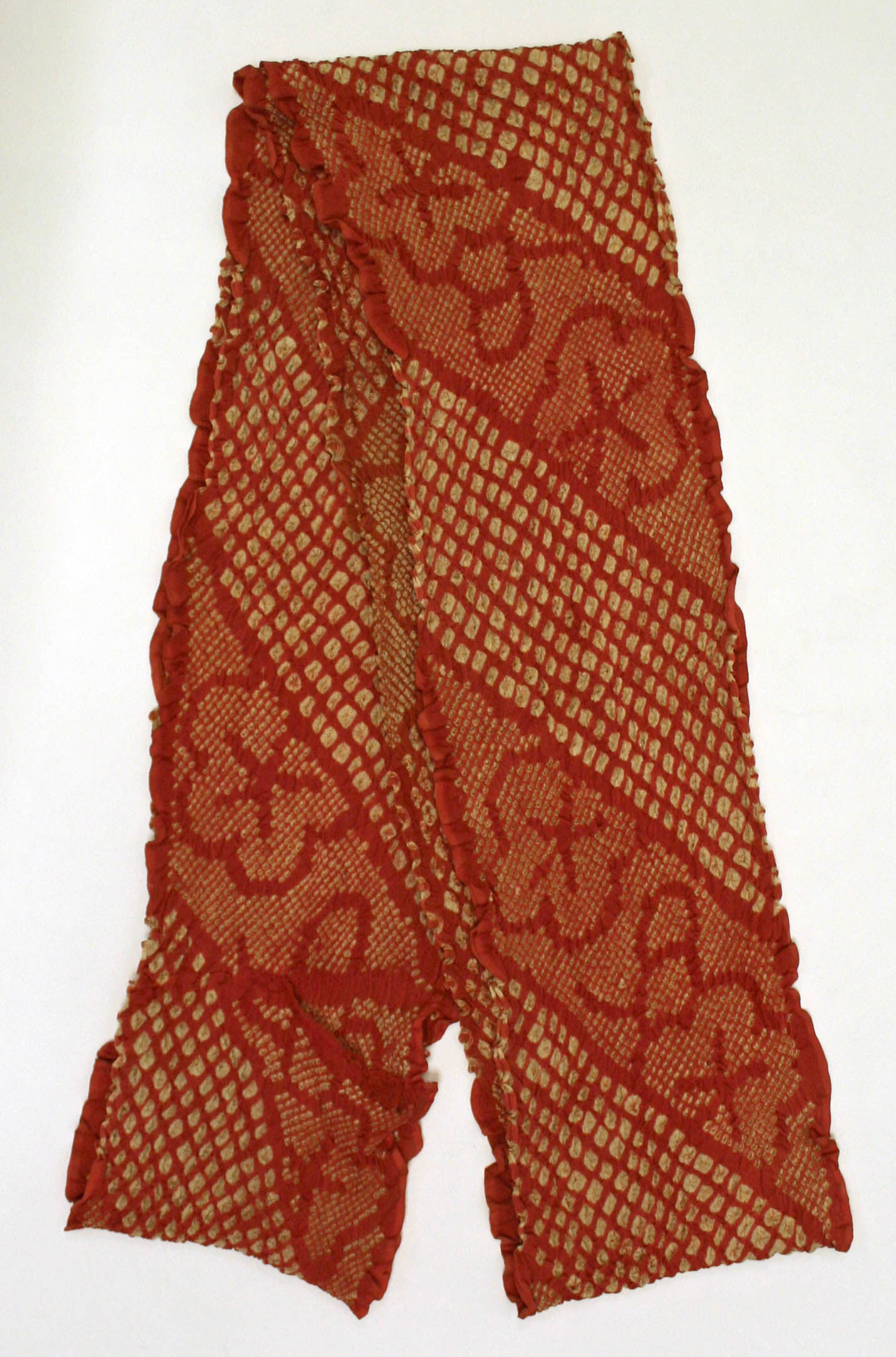 Red Patterned Ruffled Edge Scarf