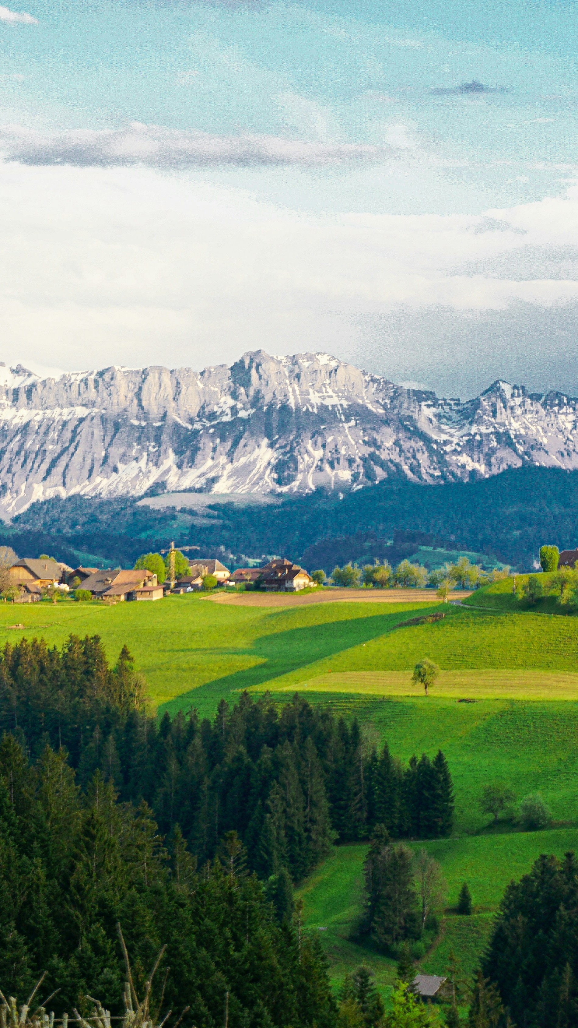 Alpine Countryside Snow Mountain Landscape