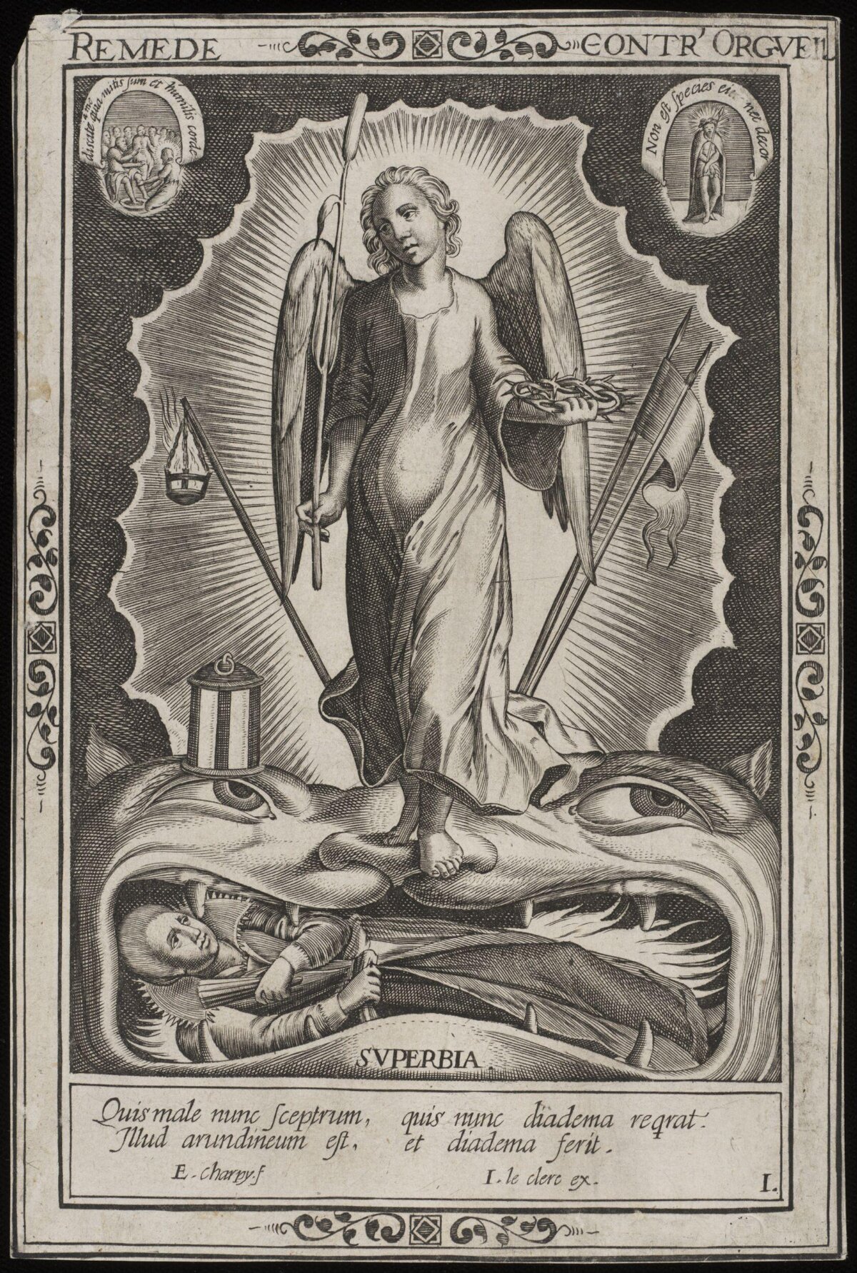 Remedy Against Pride Antique Engraving
