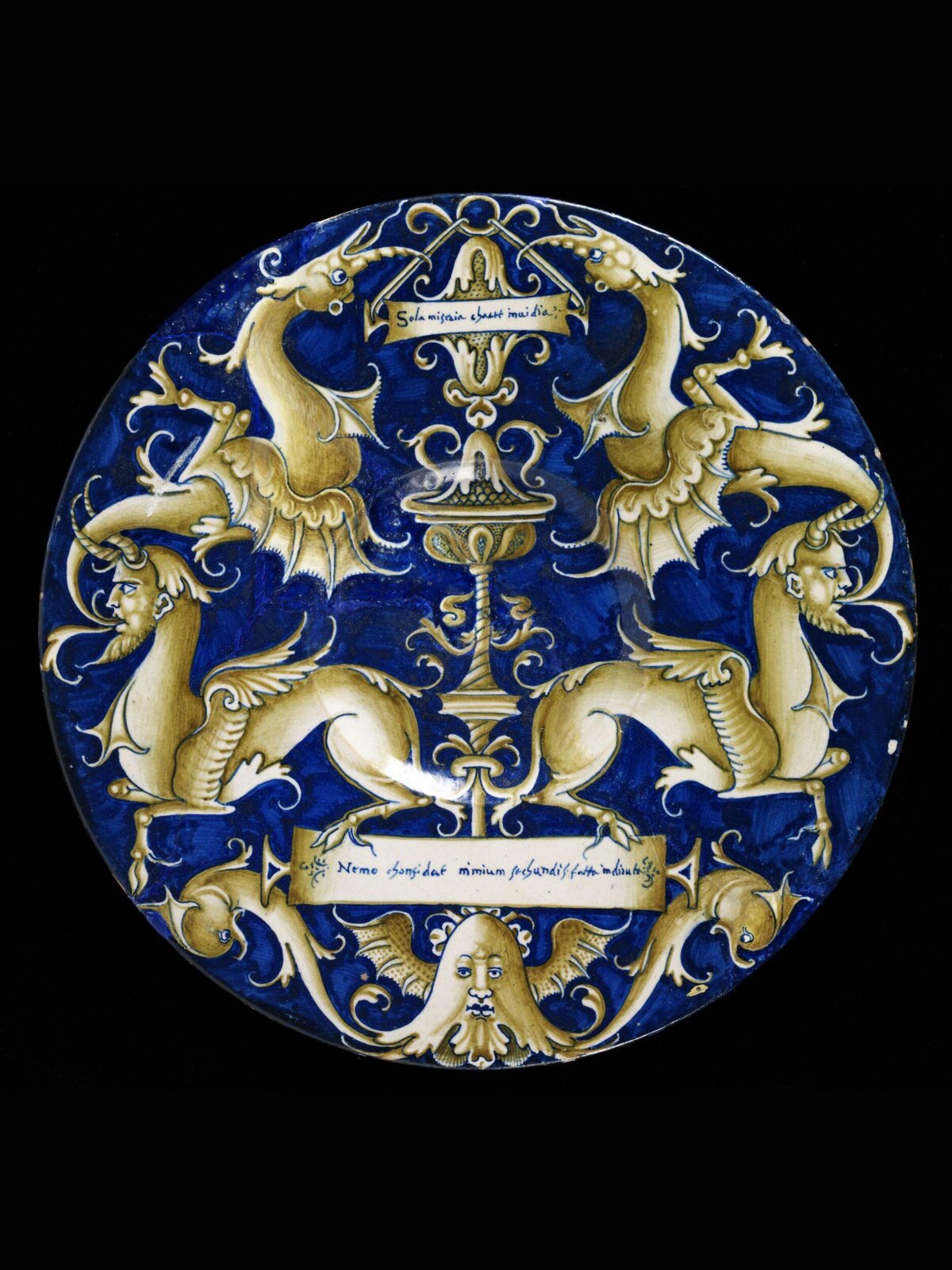 Decorated Maiolica Dish with Mythical Creatures