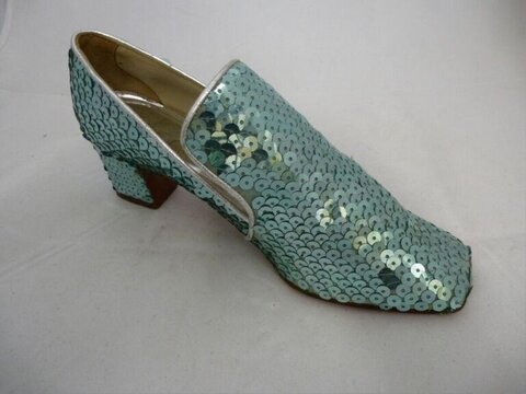 Turquoise Sequin Block Heel Shoe