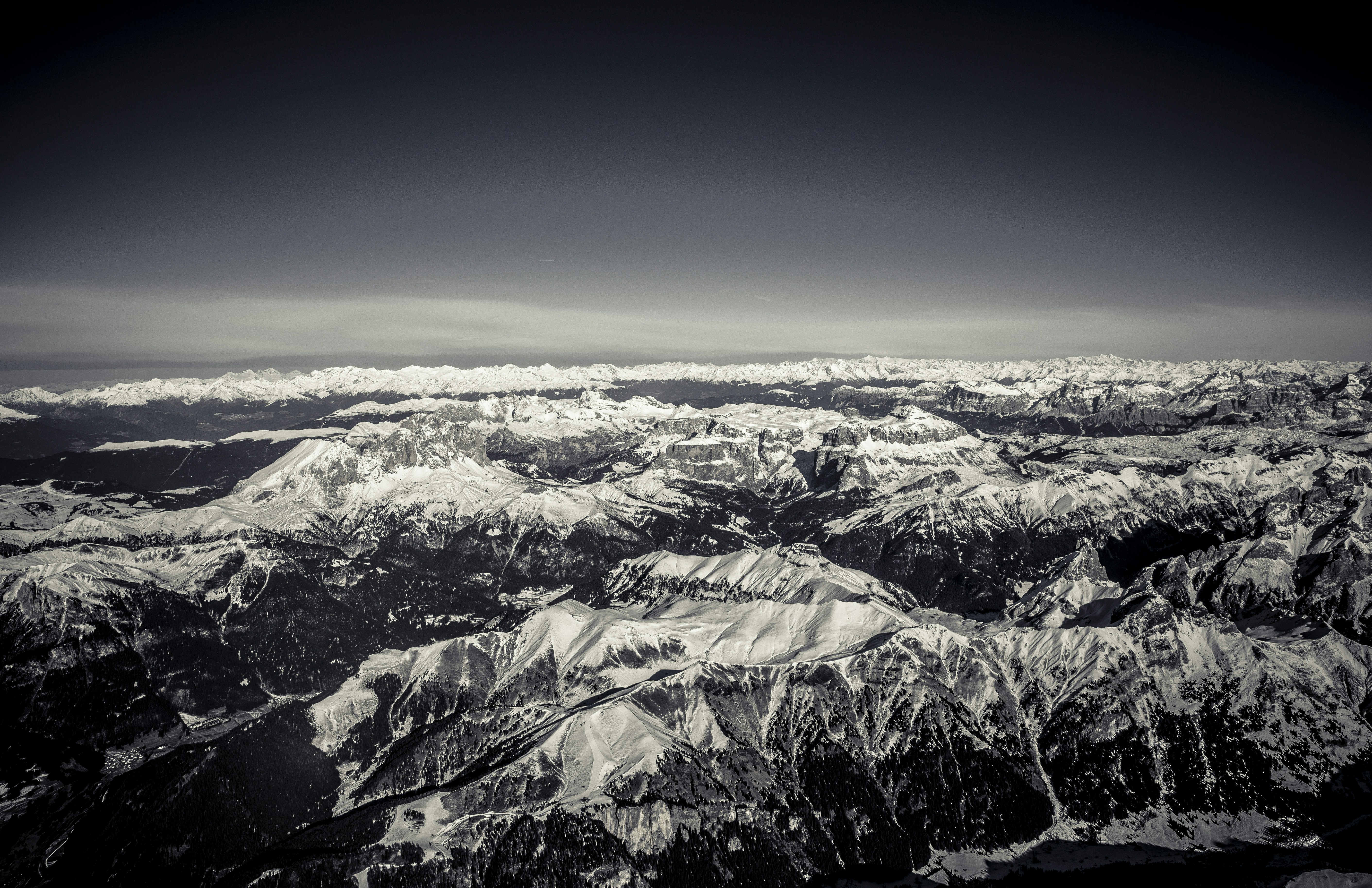 Aerial View of Snowy Mountains
