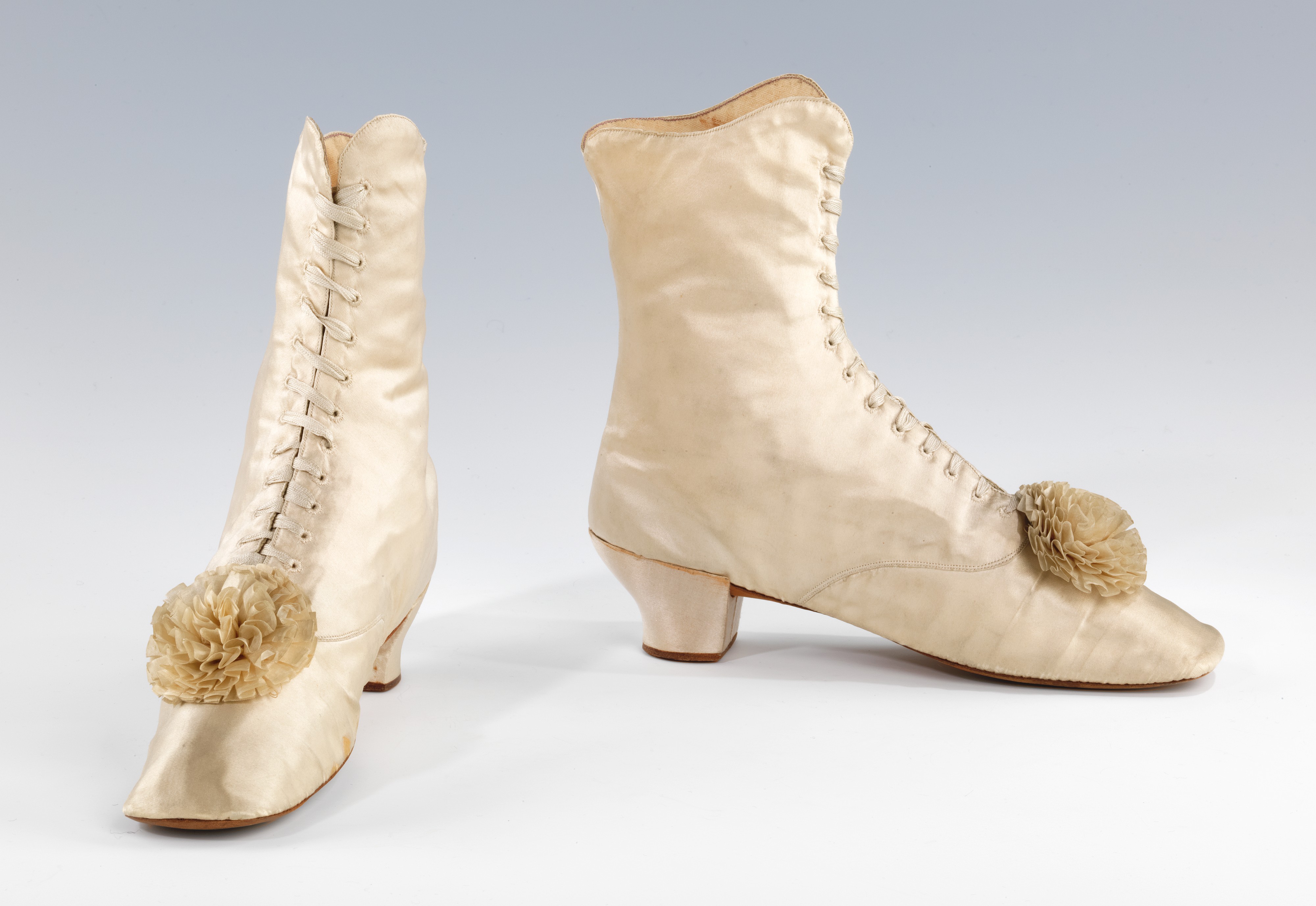 Vintage Cream Satin Ankle Boots