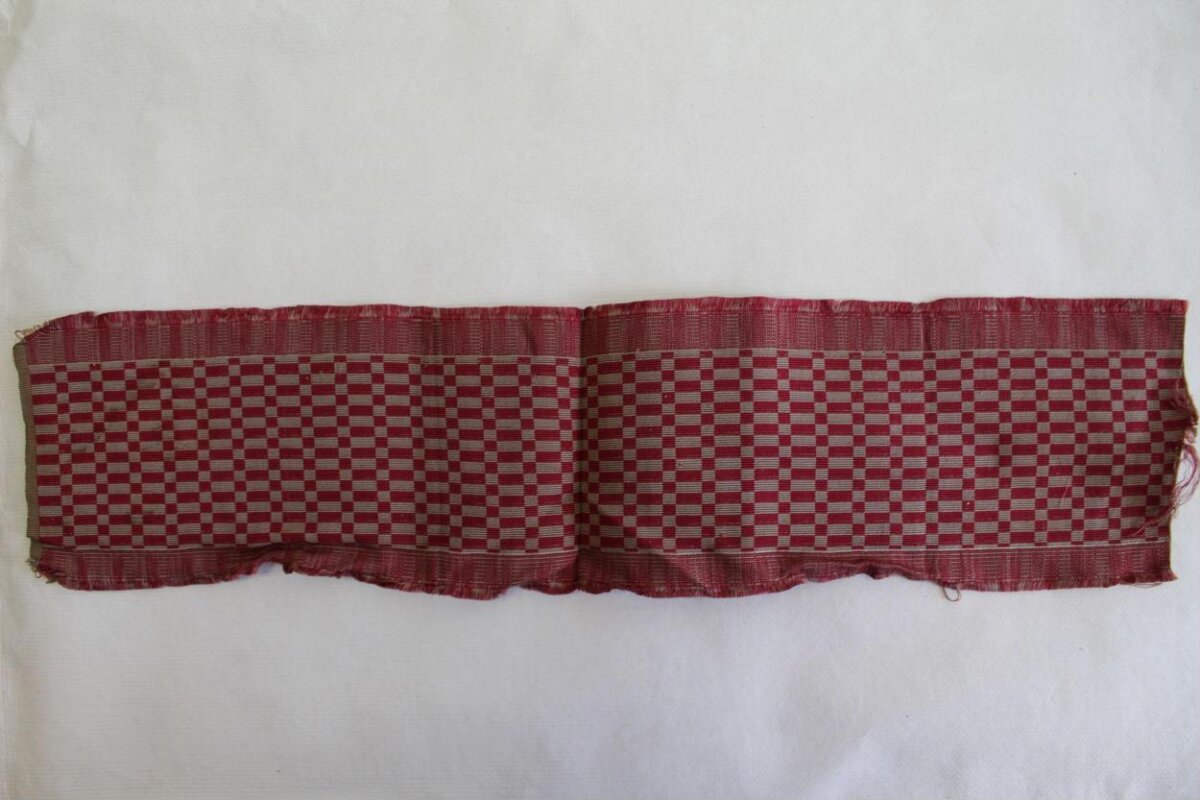 Red Checkered Woven Textile Fragment