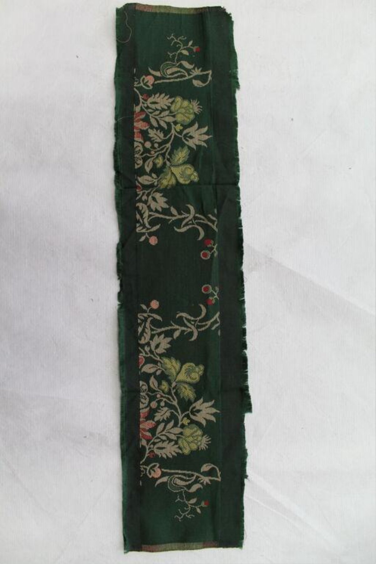 Vintage Dark Green Floral Fabric Fragment