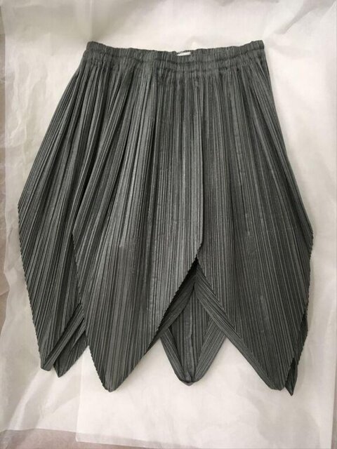 Gray Asymmetrical Pleated Skirt