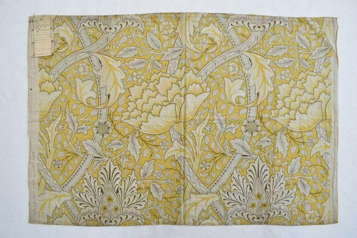 Vintage Yellow Floral Printed Textile