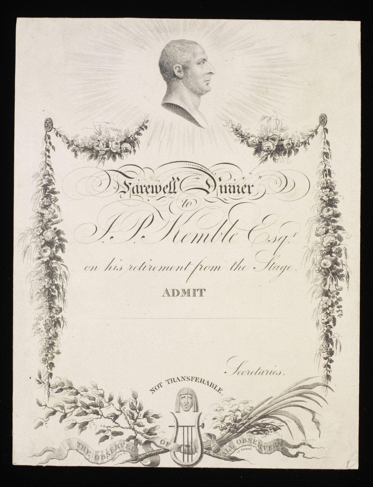 Farewell Dinner Ticket for J.P. Kemble